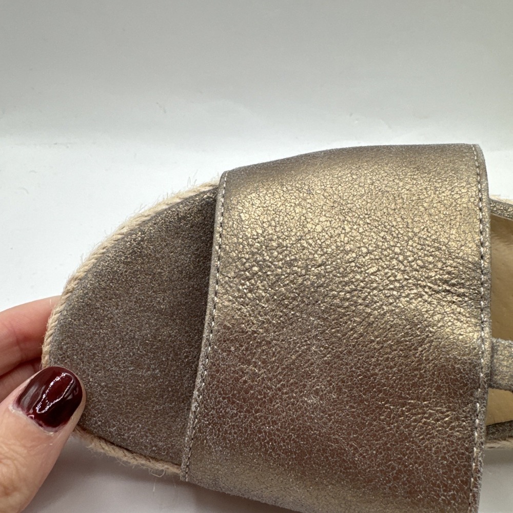 Eileen Fisher Lee Gold Leather d'Orsay Espadrille Flat Slip On Sandal Shoes 7.5 - Picture 7 of 13